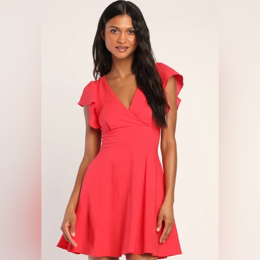 Lulus Sweeten Me Up Red Flutter Sleeve Mini Dress S NWT